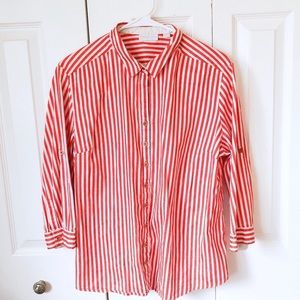 Women’s Orange Striped Button Down Shirt